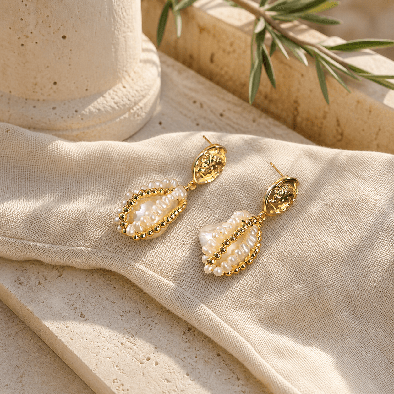 The Golden Petal - Earrings - MythRealms pearl jewelry